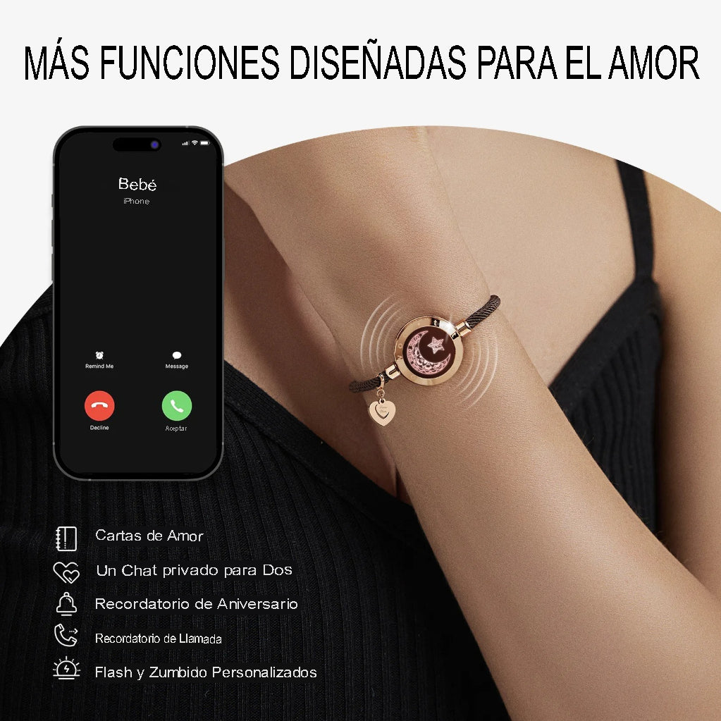 Pulseira que vibra ao toque em formato de lua e sol.