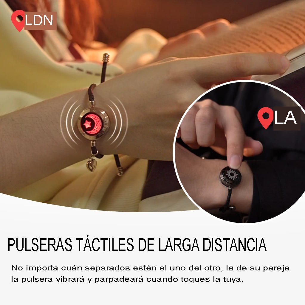 Pulseira que vibra ao toque em formato de lua e sol.